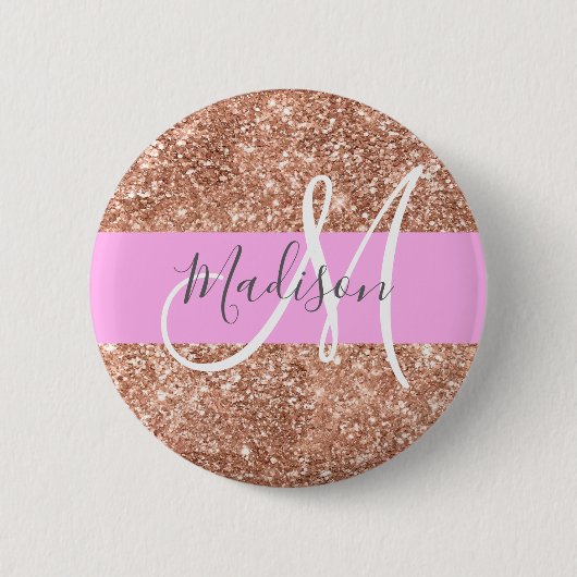 Girl Glam Pink Peach Gold Glitzer Monogram Name Button (Vorderseite)