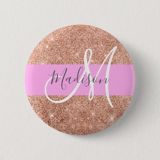 Girl Glam Pink Peach Gold Glitzer Monogram Name Button (Vorderseite)