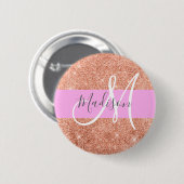 Girl Glam Pink Peach Gold Glitzer Monogram Name Button (Vorne & Hinten)