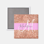 Girl Glam Pink Peach Gold Glitzer Monogram Name Magnet (Vorderseite/Rückseite)