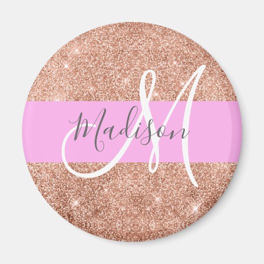 Girl Glam Pink Peach Gold Glitzer Monogram Name Magnet (Vorne)