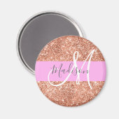 Girl Glam Pink Peach Gold Glitzer Monogram Name Magnet (Vorderseite/Rückseite)