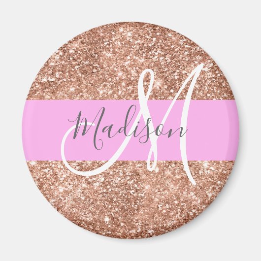 Girl Glam Pink Peach Gold Glitzer Monogram Name Magnet (Vorne)