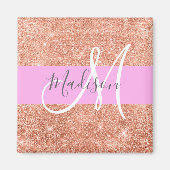 Girl Glam Pink Peach Gold Glitzer Monogram Name Magnet (Vorne)