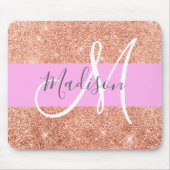 Girl Glam Pink Peach Gold Glitzer Monogram Name Mousepad (Vorne)