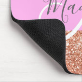 Girl Glam Pink Peach Gold Glitzer Monogram Name Mousepad (Ecke)