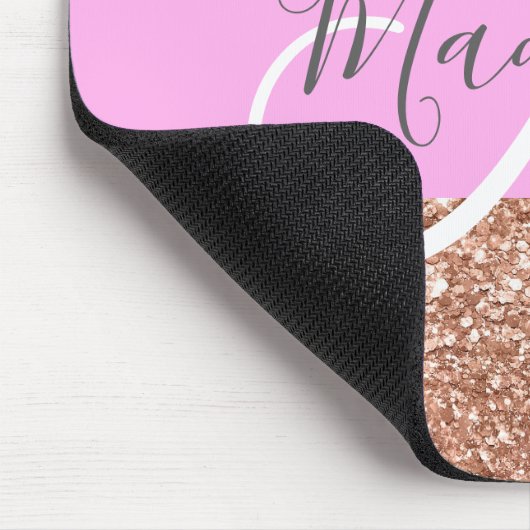 Girl Glam Pink Peach Gold Glitzer Monogram Name Mousepad (Ecke)