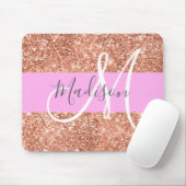 Girl Glam Pink Peach Gold Glitzer Monogram Name Mousepad (Mit Mouse)
