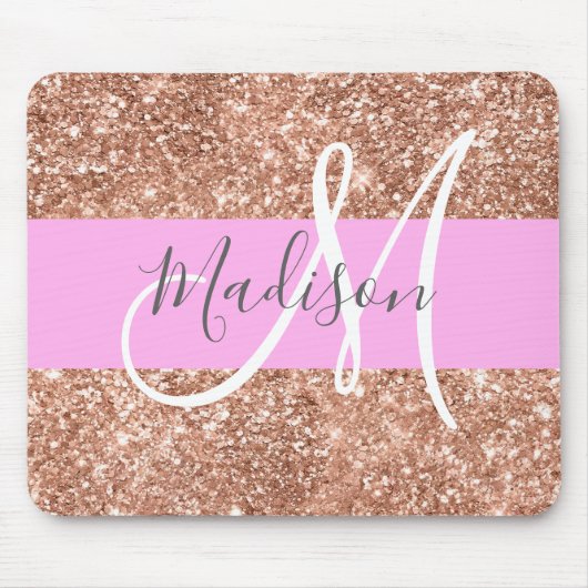 Girl Glam Pink Peach Gold Glitzer Monogram Name Mousepad (Vorne)
