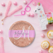 Girl Glam Pink Peach Gold Glitzer Monogram Name Pappteller (Party)