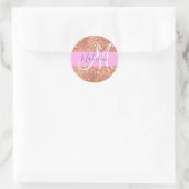 Girl Glam Pink Peach Gold Glitzer Monogram Name Runder Aufkleber (Tasche)
