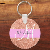 Girl Glam Pink Peach Gold Glitzer Monogram Name Schlüsselanhänger (Vorderseite)