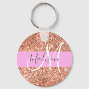 Girl Glam Pink Peach Gold Glitzer Monogram Name Schlüsselanhänger
