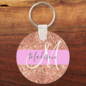 Girl Glam Pink Peach Gold Glitzer Monogram Name Schlüsselanhänger (Vorderseite)