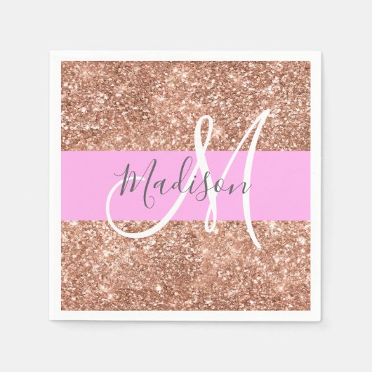 Girl Glam Pink Peach Gold Glitzer Monogram Name Serviette (Vorderseite)
