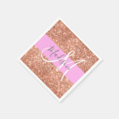 Girl Glam Pink Peach Gold Glitzer Monogram Name Serviette (Ecke)