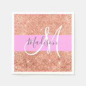 Girl Glam Pink Peach Gold Glitzer Monogram Name Serviette (Vorderseite)