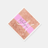 Girl Glam Pink Peach Gold Glitzer Monogram Name Serviette (Ecke)