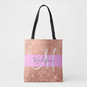 Girl Glam Pink Peach Gold Glitzer Monogram Name Tasche (Vorderseite)