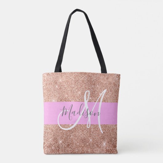 Girl Glam Pink Peach Gold Glitzer Monogram Name Tasche (Rückseite)