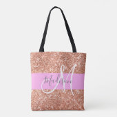 Girl Glam Pink Peach Gold Glitzer Monogram Name Tasche (Rückseite)