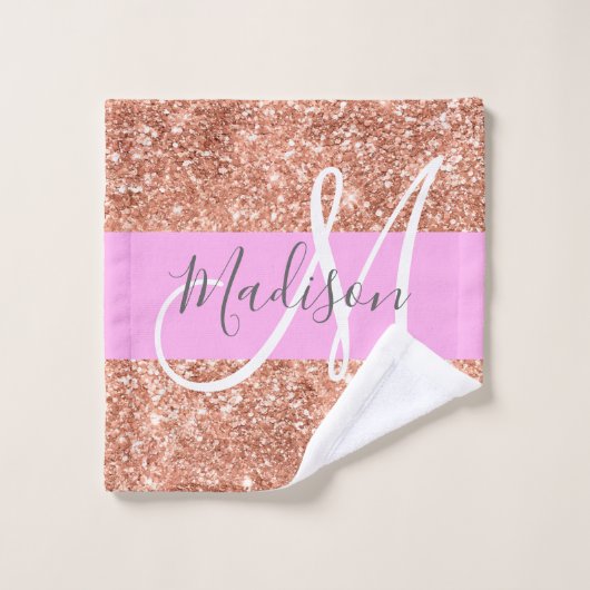 Girl Glam Pink Peach Gold Glitzer Monogram Name Waschlappen (Waschlappen)