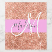 Girl Glam Pink Peach Gold Glitzer Monogram Name Weinetikett (Einzelnes Label)