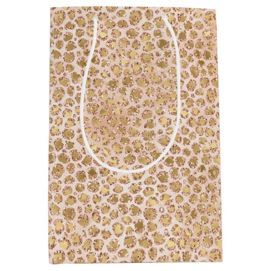 Girl Glitzer Gold Peach Leopard Print Mittlere Geschenktüte (Vorderseite)