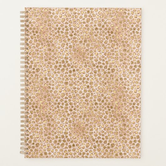 Girl Glitzer Gold Peach Leopard Print Planer (Vorderseite)