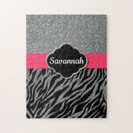 Girl Glitzer Silver Pink Zebra Glam Fügen Sie Ihre Puzzle