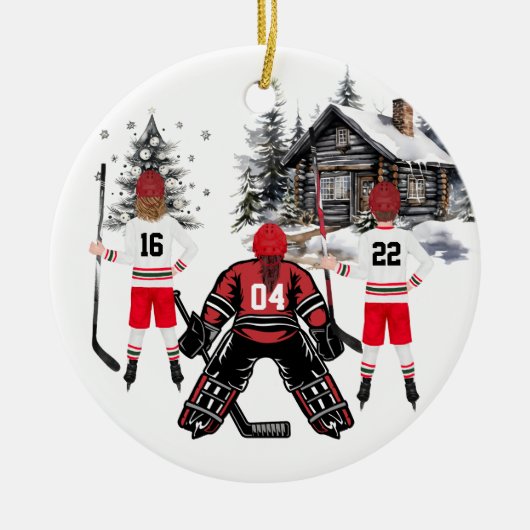 Girl Goalie Junge und Mädchen Hockey Ornament (Vorne)