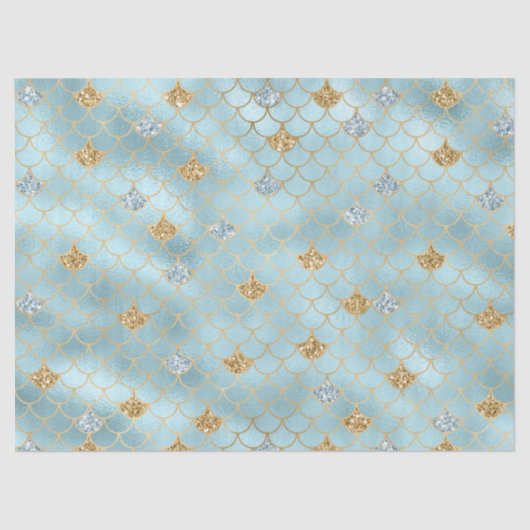 Girl Gold Aqua Blauer Glitzer Seidenpapier (Vorderseite)