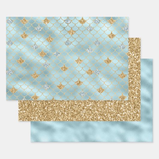 Girl Gold Aqua Blue Glitzer Mermaid Zitat Geschenkpapier Set (Set)