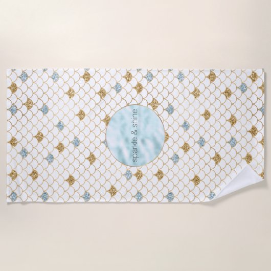 Girl Gold Aqua Blue Glitzer Mermaid Zitat Strandtuch (Vorderseite)