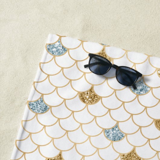 Girl Gold Aqua Blue Glitzer Mermaid Zitat Strandtuch (Beispiel)