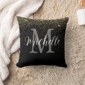 Girl Gold Black Glitzer Monogramm und Name Kissen (Decke)