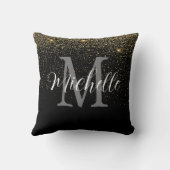 Girl Gold Black Glitzer Monogramm und Name Kissen (Rückseite)