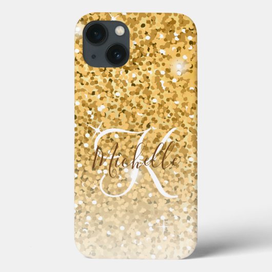 Girl-Gold-Glitzer-Glitzern-Monogram-Skriptname Case-Mate iPhone Hülle (Rückseite)