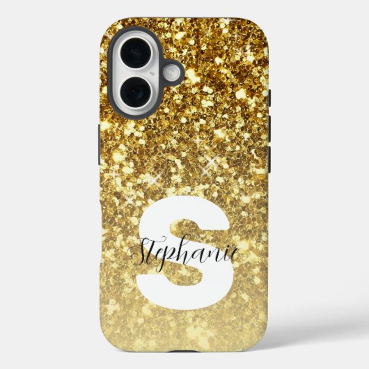 Girl-Gold-Glitzer-Glitzern-Monogram-Skriptname Case-Mate iPhone Hülle (Rückseite)