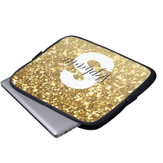 Girl-Gold-Glitzer-Glitzern-Monogram-Skriptname Laptopschutzhülle (Vorne Knopf)
