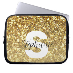 Girl-Gold-Glitzer-Glitzern-Monogram-Skriptname Laptopschutzhülle