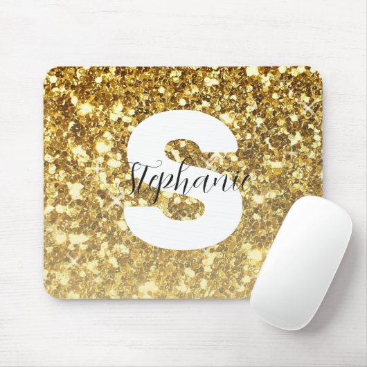 Girl-Gold-Glitzer-Glitzern-Monogram-Skriptname Mousepad (Mit Mouse)