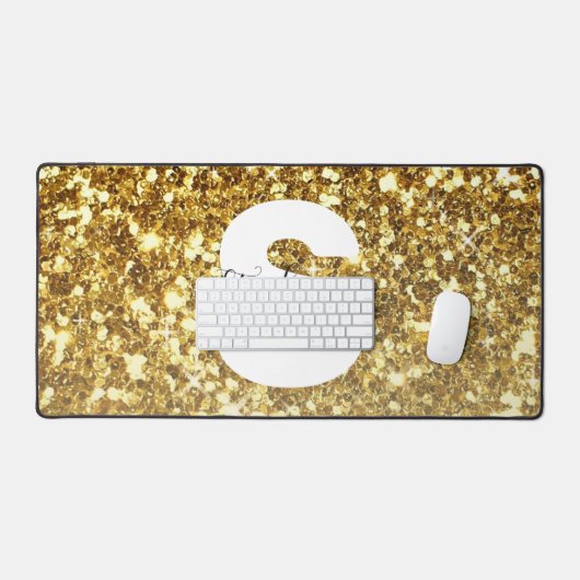 Girl-Gold-Glitzer-Glitzern-Monogram-Skriptname Schreibtischunterlage (Tastatur & Maus)