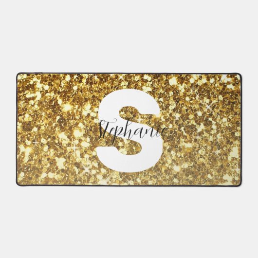 Girl-Gold-Glitzer-Glitzern-Monogram-Skriptname Schreibtischunterlage (Vorderseite)