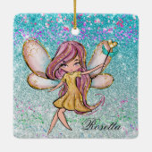 Girl Gold Lila Blue Glitzer Sparkone Fairy Dust Keramikornament (Rückseite)