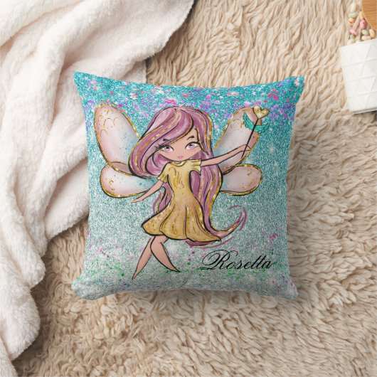 Girl Gold Lila Blue Glitzer Sparkone Fairy Dust Kissen (Decke)