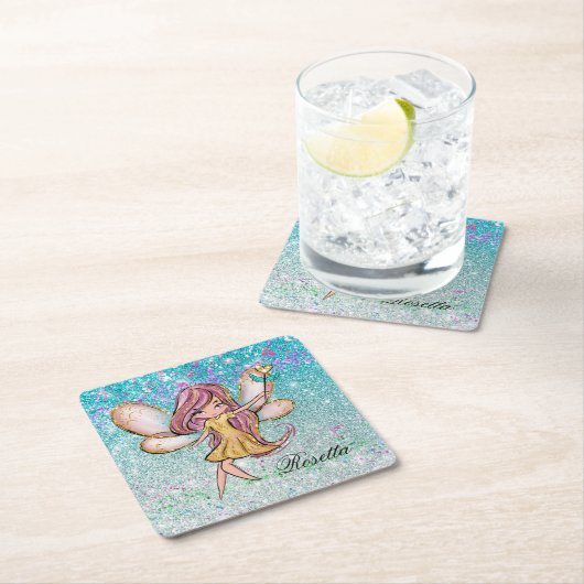 Girl Gold Lila Blue Glitzer Sparkone Fairy Dust Rechteckiger Pappuntersetzer (Vor Ort)