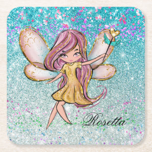 Girl Gold Lila Blue Glitzer Sparkone Fairy Dust Rechteckiger Pappuntersetzer