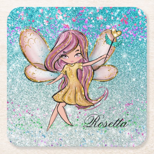 Girl Gold Lila Blue Glitzer Sparkone Fairy Dust Rechteckiger Pappuntersetzer (Vorderseite)