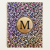 Girl Gold Monogram Iridescent Rainbow Leopard Planer (Vorderseite)